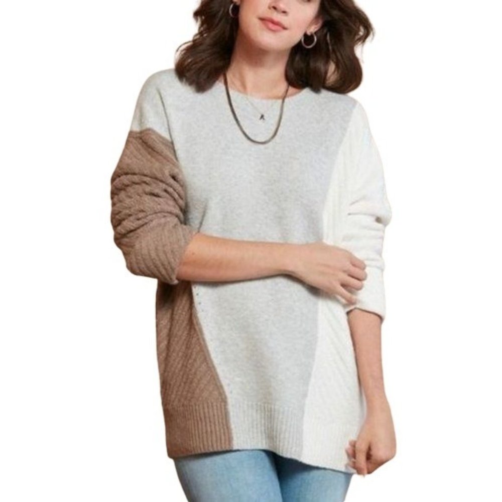 NWT French Connection Wool Colorblock Crew Neck Sweater XS